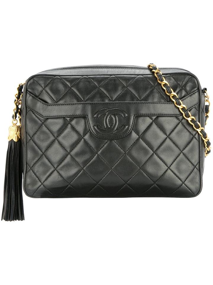 Chanel Vintage Quilted Fringe Cc Single Chain Shoulder Bag - Black