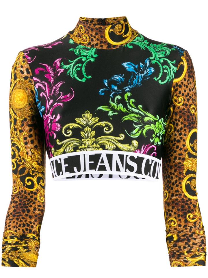 Versace Jeans Couture Baroque Long-sleeve Cropped Jumper - Black