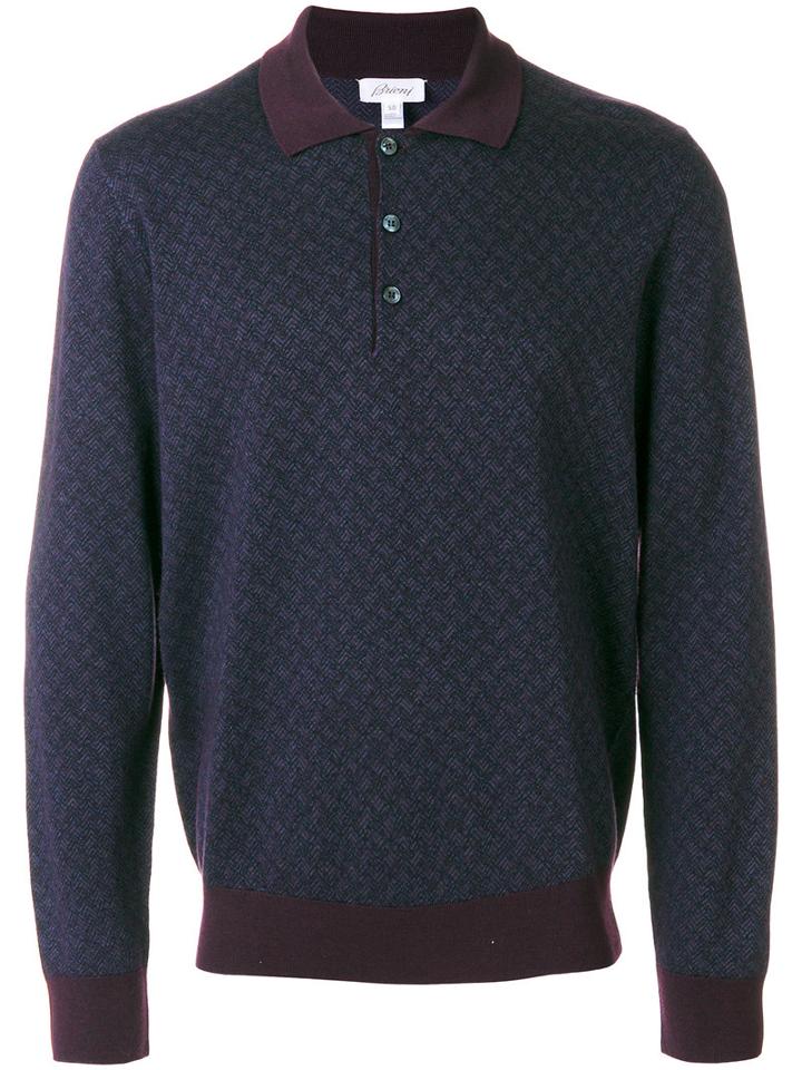 Brioni - Long Sleeve Polo Shirt - Men - Silk/cashmere/wool - 50, Pink/purple, Silk/cashmere/wool