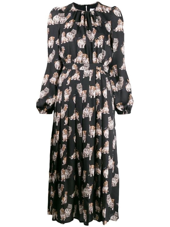 Msgm Kids Kitten Print Long Dress - Black