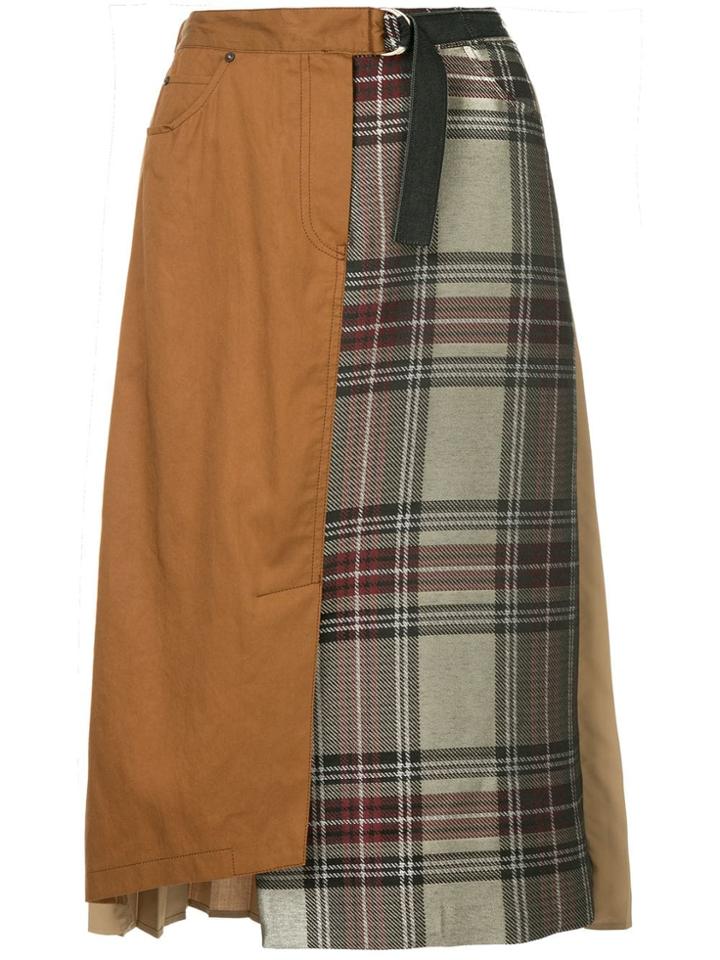 Guild Prime Pleated Contrast Check Skirt - Brown