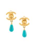 Chanel Vintage Turquoise Drop Clip-on Earrings