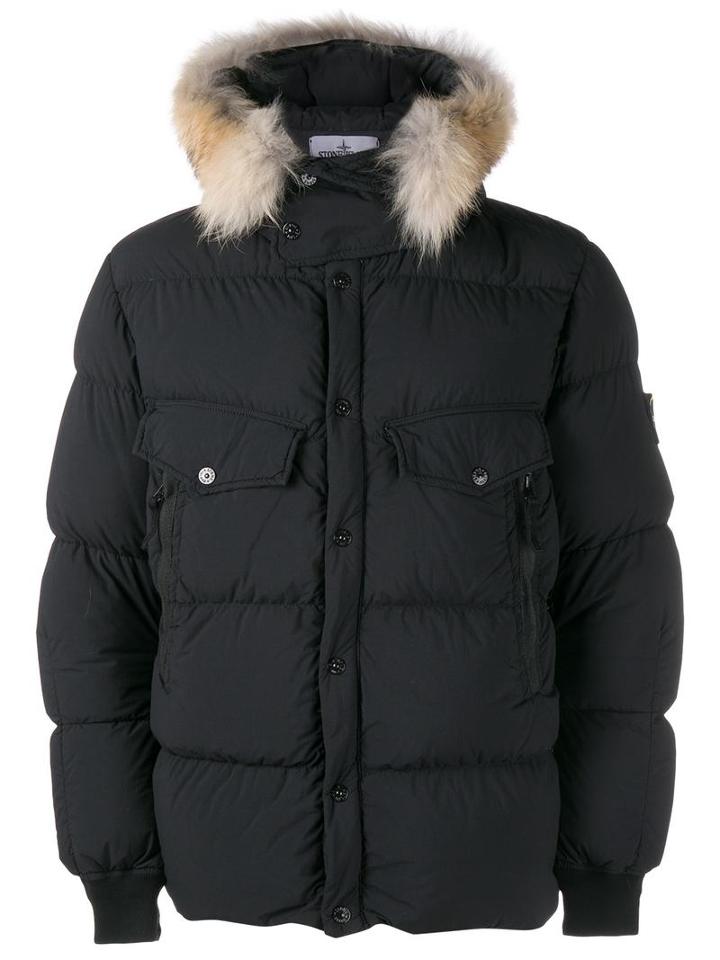 Stone Island Hooded Padded Jacket, Men's, Size: Xl, Black, Polyamide/polyurethane Resin/feather Down