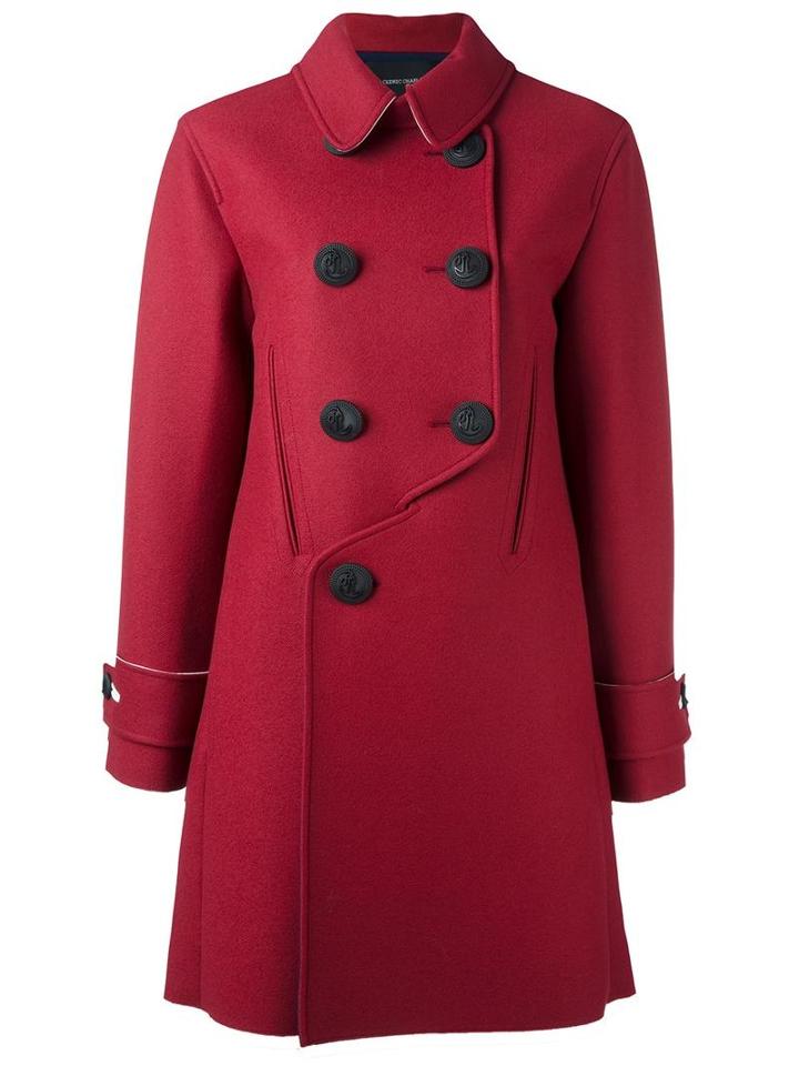 Cédric Charlier Double Breasted Coat, Women's, Size: 36, Red, Polyester/acetate/rayon/other Fibers