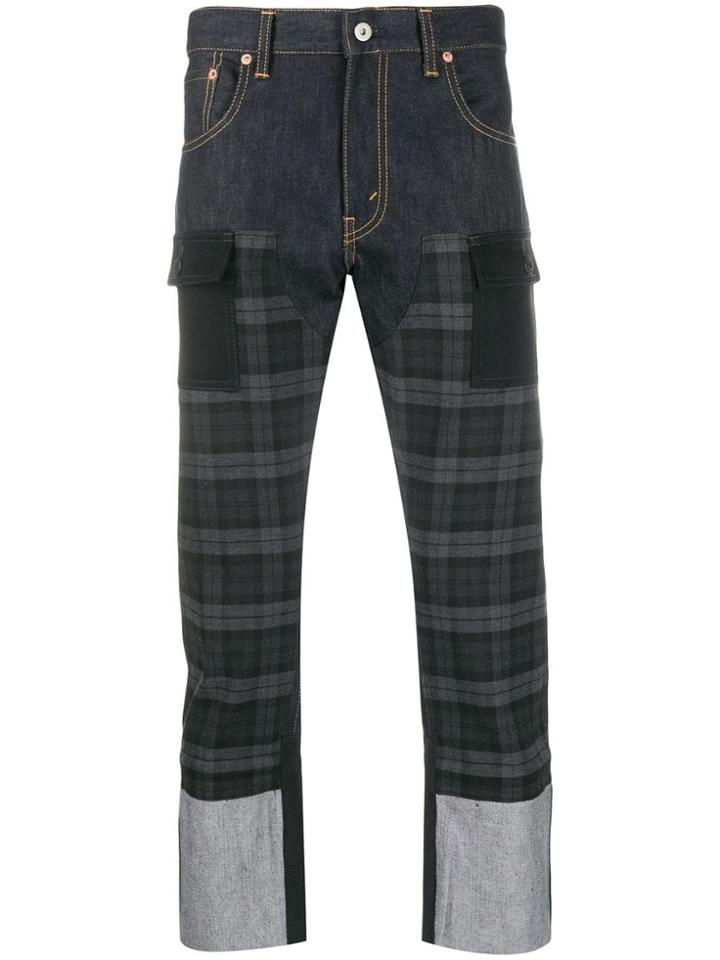 Junya Watanabe Checked Cropped Jeans - Blue