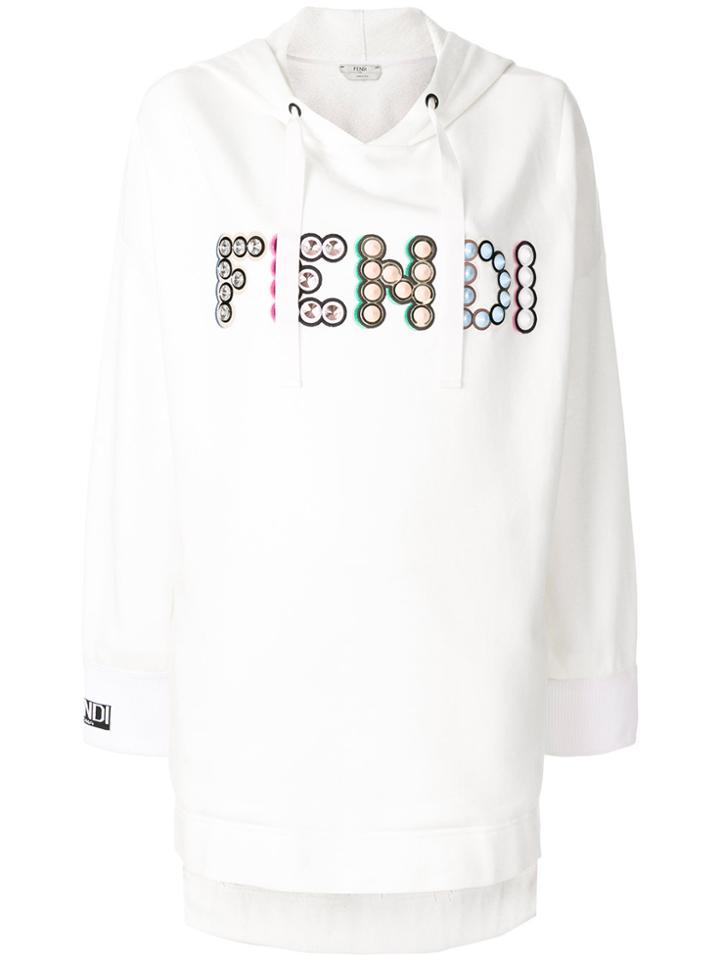 Fendi Embellished Maxi Hoodie - White