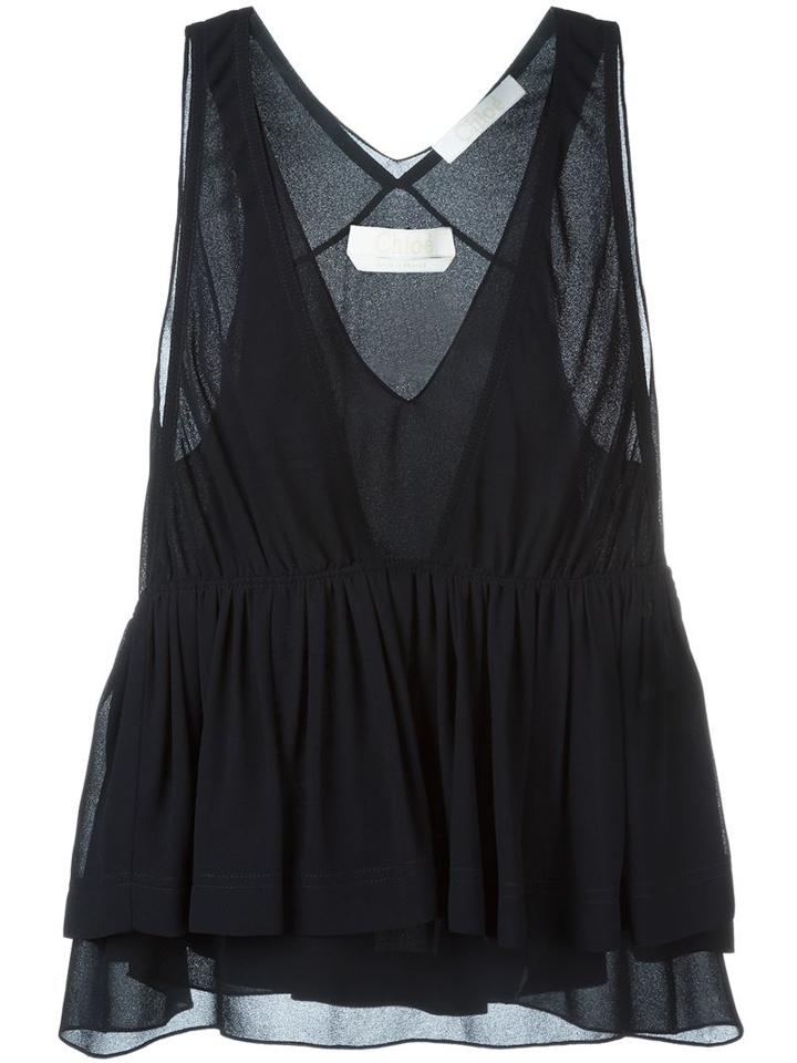 Chloé Ruffled V-neck Blouse, Women's, Size: 36, Blue, Viscose