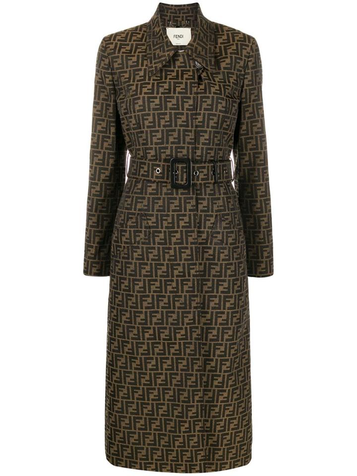 Fendi Belted Zucca Trench Coat - Brown
