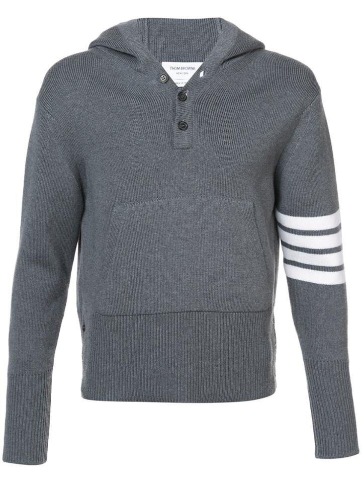 Thom Browne Pullover Hoodie With Rib Stitch In Grey Merino