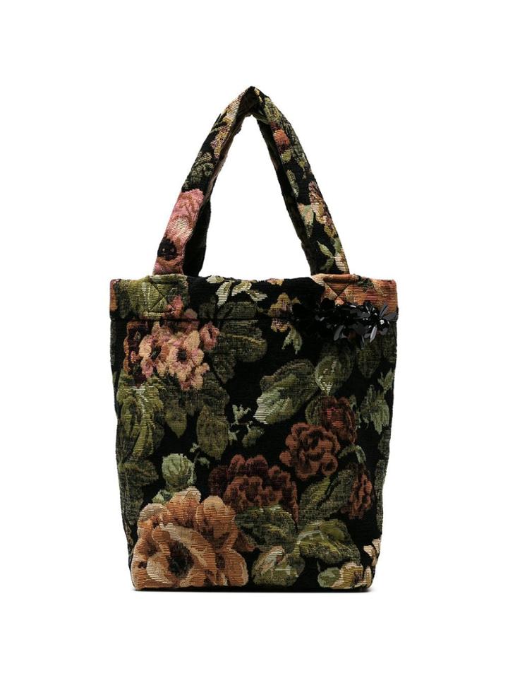 Simone Rocha Black Small Floral Print Tapestry Tote Bag