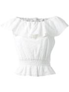 Guild Prime - Boat Neck Ruffle Eyelet Blouse - Women - Cotton - 34, White, Cotton