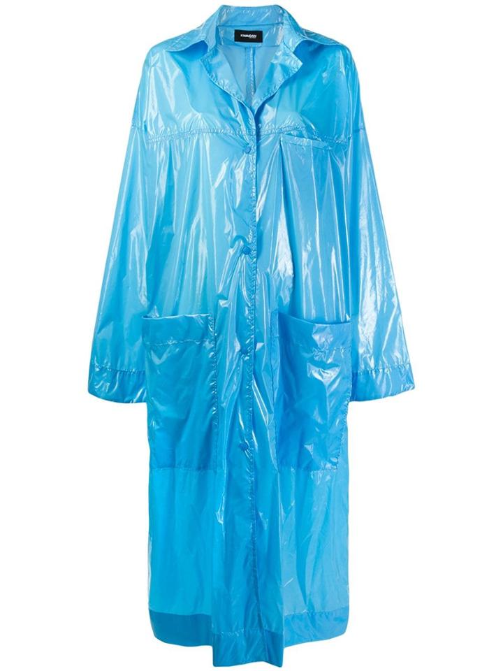Kwaidan Editions Wet Look Buttoned Coat - Blue