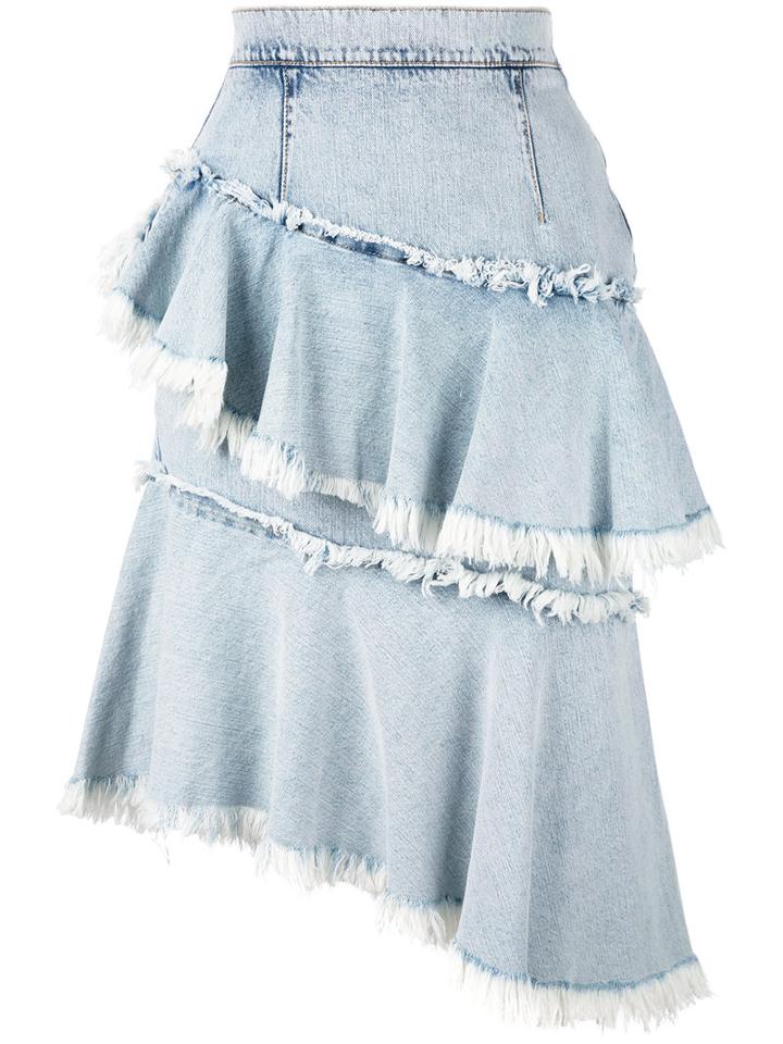 Marco Bologna - Frill Denim Skirt - Women - Cotton - 42, Blue, Cotton