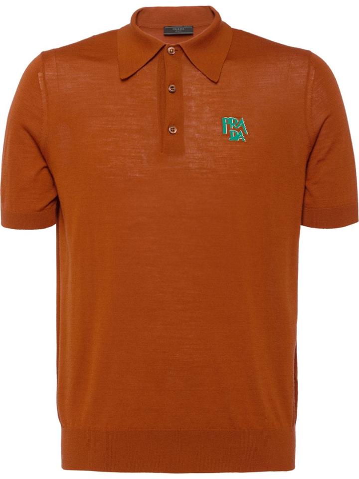 Prada Logo Print Polo Shirt - Brown