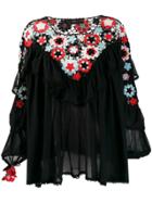 Alanui Floral Crochet Panel Blouse - Black