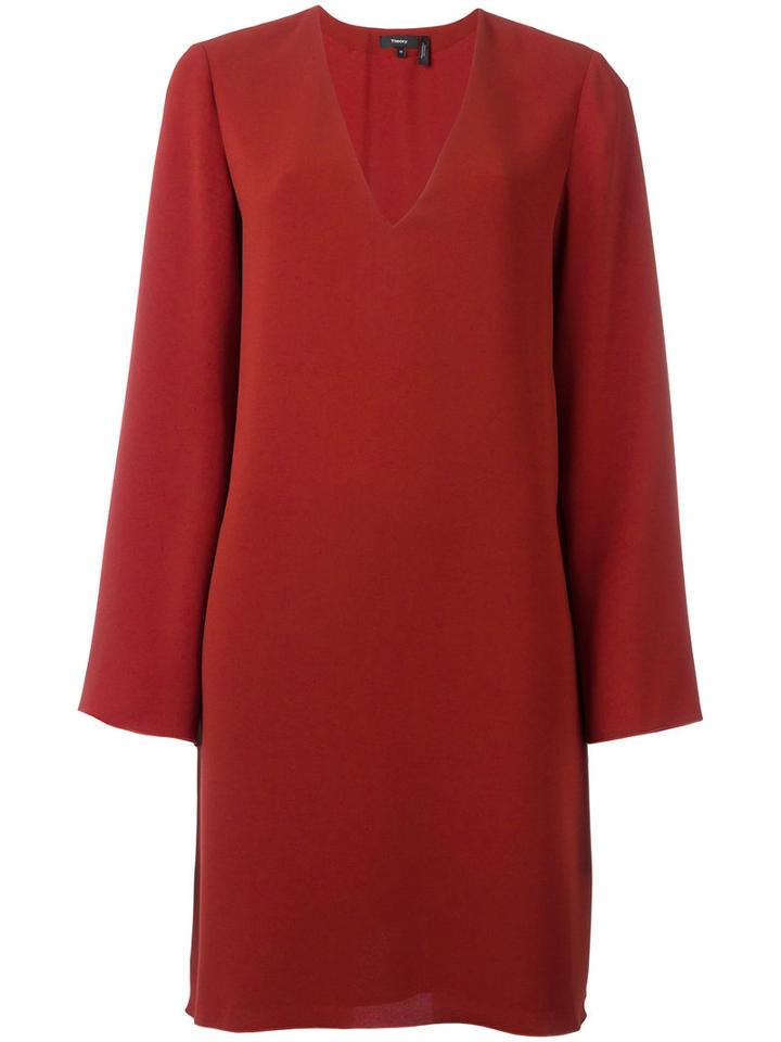 Theory Deep V Neck Dress, Women's, Size: Medium, Red, Polyester/triacetate