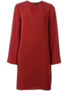 Theory Deep V Neck Dress, Women's, Size: Medium, Red, Polyester/triacetate
