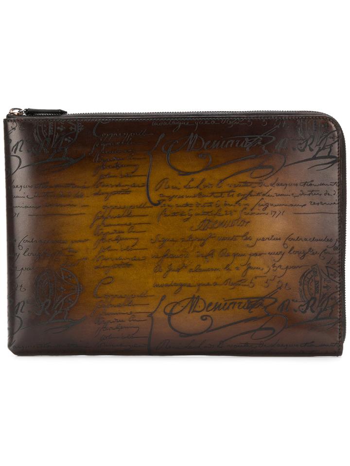Berluti Script Clucth Bag - Brown