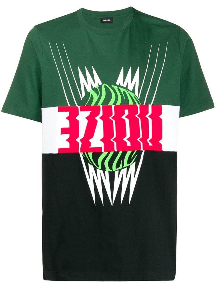 Diesel Colour Block Motif T-shirt - Green