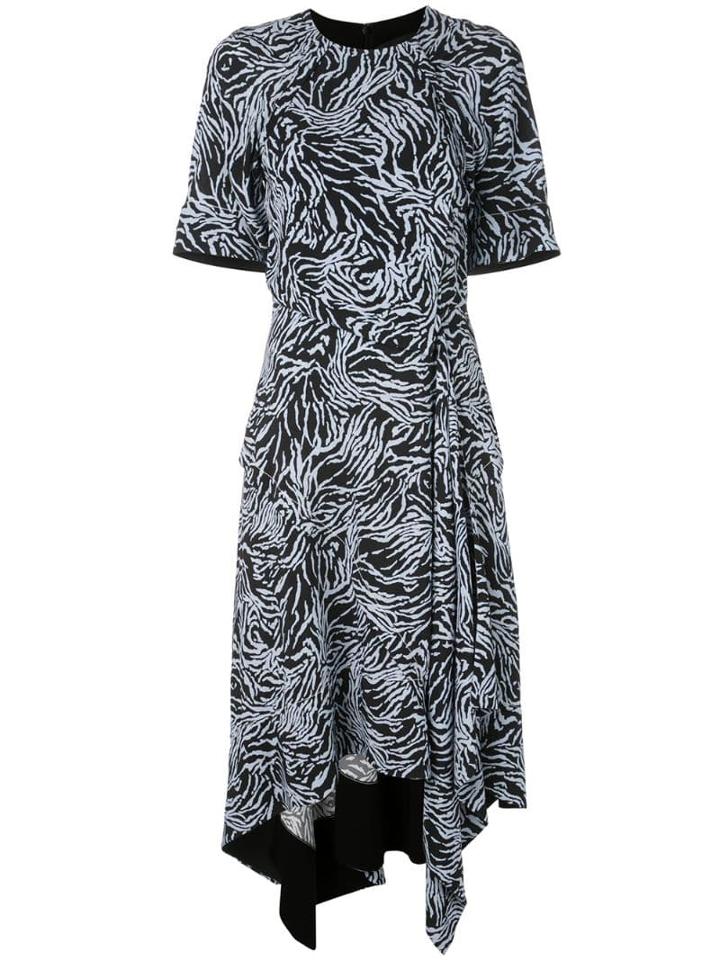 Proenza Schouler Zebra Print Short Sleeve Draped Dress - Black