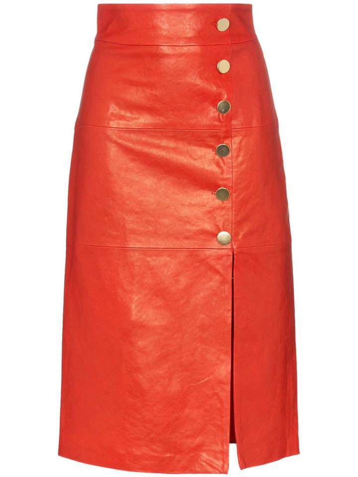 Skiim Lucy Button Down Leather Midi Skirt - Red