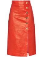Skiim Lucy Button Down Leather Midi Skirt - Red