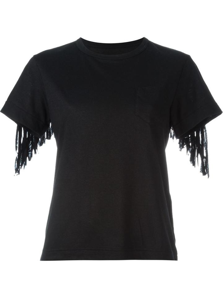 Sacai Fringed Back T-shirt, Women's, Size: 4, Black, Linen/flax/polyester