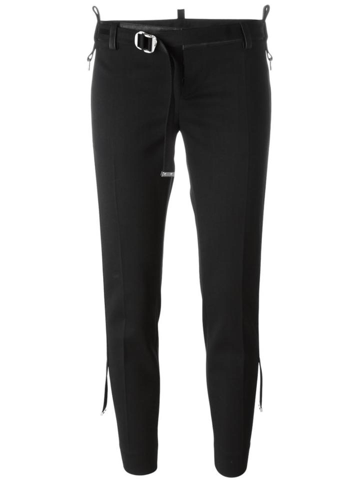 Dsquared2 Slim Belted Cropped Trousers, Women's, Size: 44, Black, Calf Leather/polyester/spandex/elastane/virgin Wool