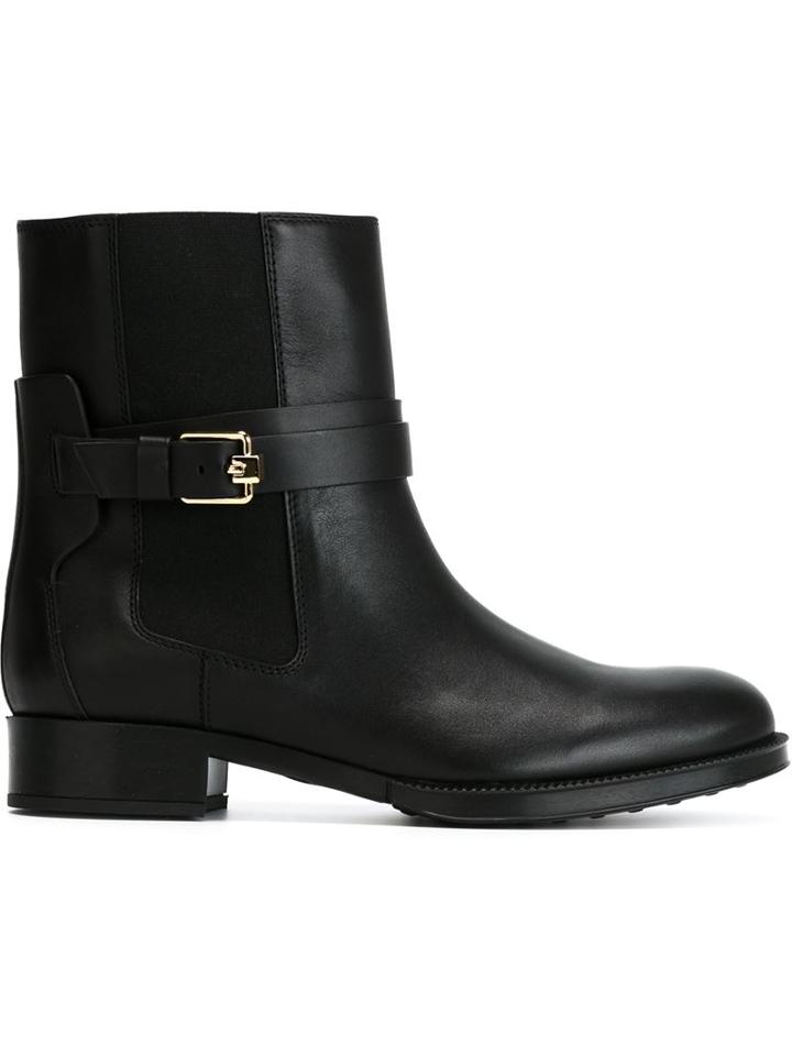 Tod S Buckled Ankle Boots, Women's, Size: 37, Black, Calf Leather/spandex/elastane/rubber