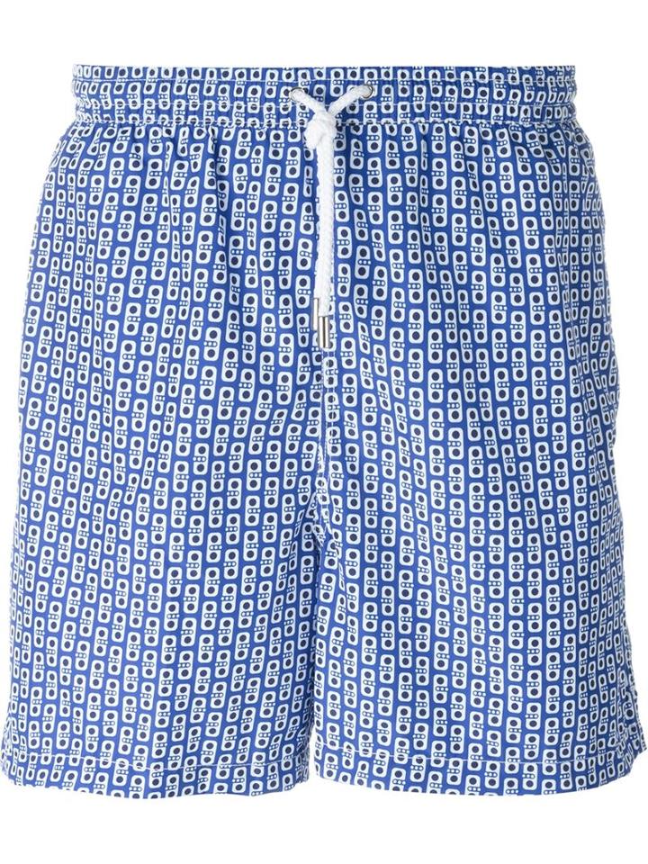 Kiton Dotted Print Swim Shorts, Men's, Size: 54, Blue, Polyester
