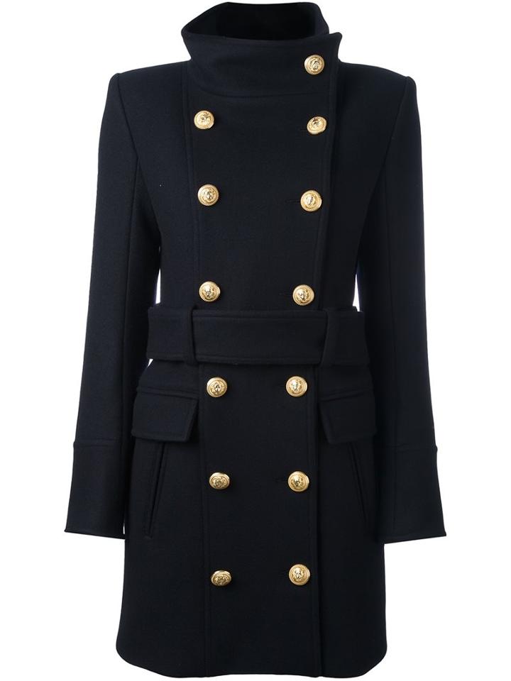 Balmain Tied Double Breasted Coat, Women's, Size: 40, Blue, Virgin Wool/cashmere/viscose/cotton
