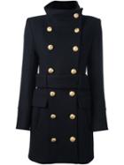 Balmain Tied Double Breasted Coat, Women's, Size: 40, Blue, Virgin Wool/cashmere/viscose/cotton