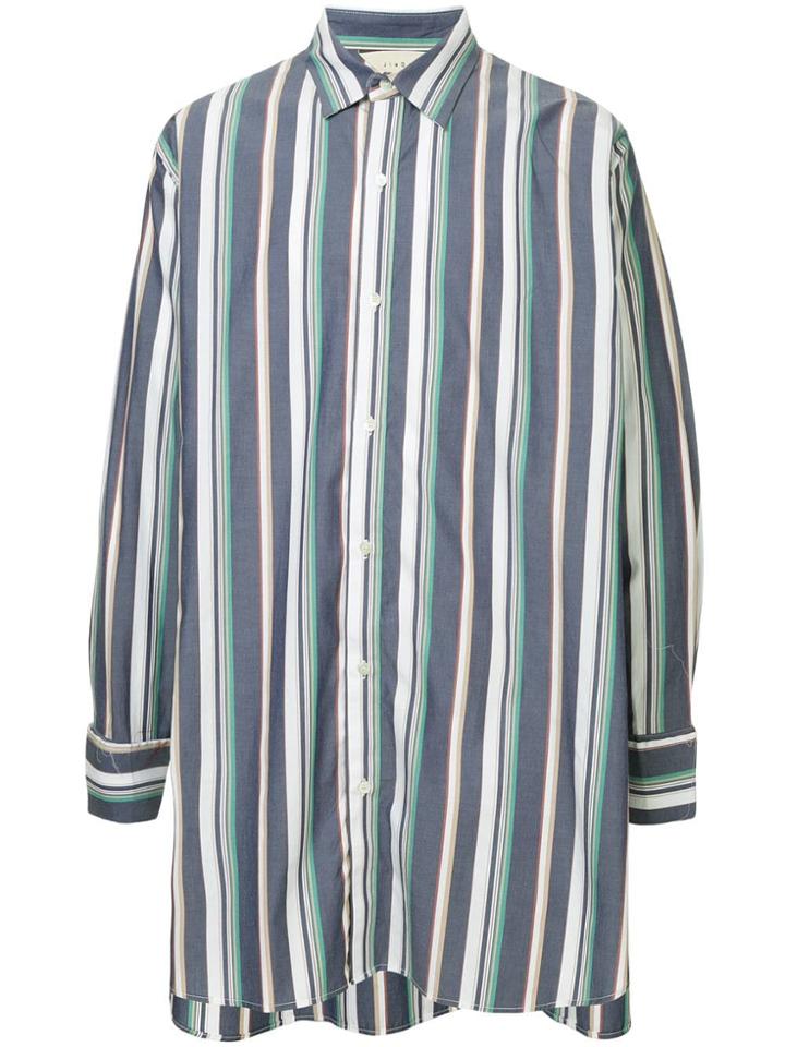 Monkey Time Oversized Stripe Print Shirt - Blue