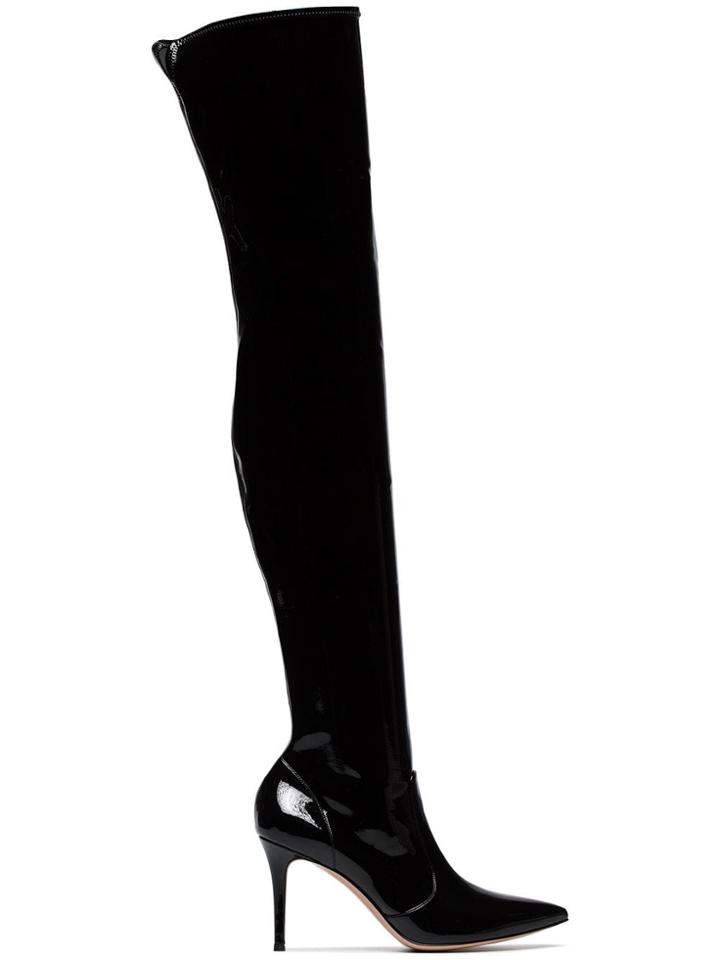 Gianvito Rossi Black 85 Thigh High Vinyl Boots