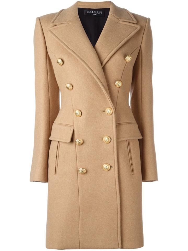 Balmain Double Breasted Coat - Nude & Neutrals