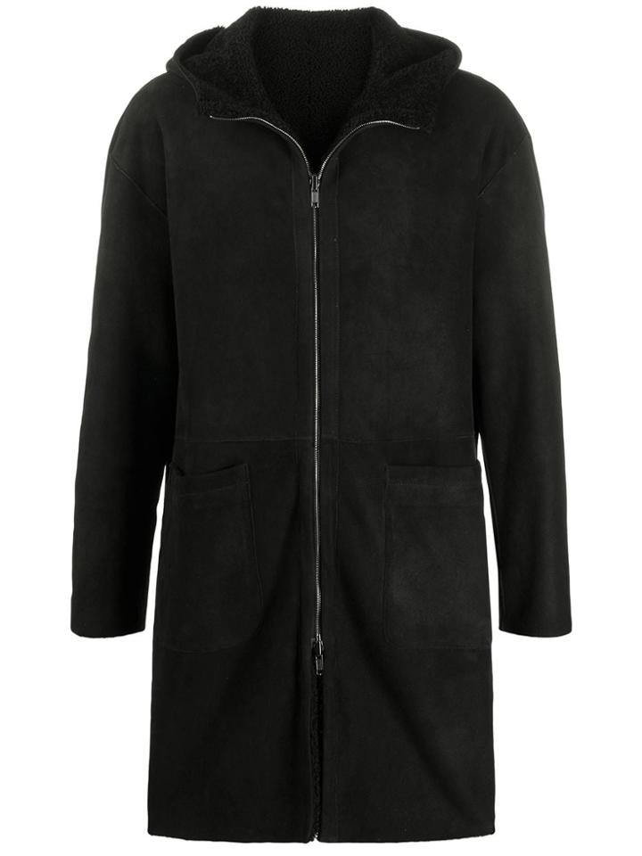 Salvatore Santoro Hooded Shearling Coat - Black