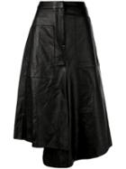 Tibi Asymmetric Leather Skirt - Black