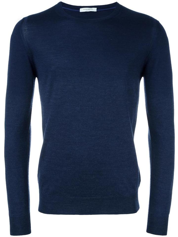 Paolo Pecora Crew Neck Jumper, Men's, Size: Xxl, Blue, Wool