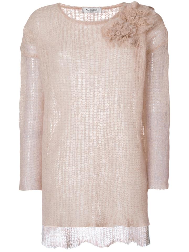 Valentino Floral Appliqué Knit Jumper - Nude & Neutrals