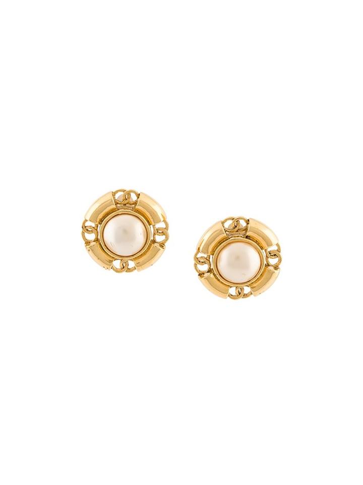 Chanel Vintage Pearl Clip-on Stud Earrings, Women's, Yellow/orange