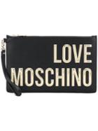 Love Moschino Metallic Logo Zipped Clutch, Women's, Black, Polyurethane