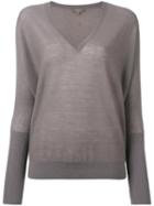 N.peal Ribbed Sleeve V-neck Top, Women's, Size: Large, Grey, Cashmere/silk