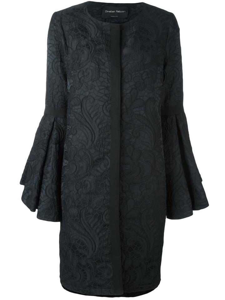 Christian Pellizzari Oversize Ruched Floral Cape, Women's, Size: 40, Black, Polyester/viscose/polyamide