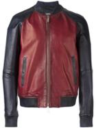 Dsquared2 Contrasted Leather Bomber Jacket, Men's, Size: 52, Red, Cotton/polyester/leather