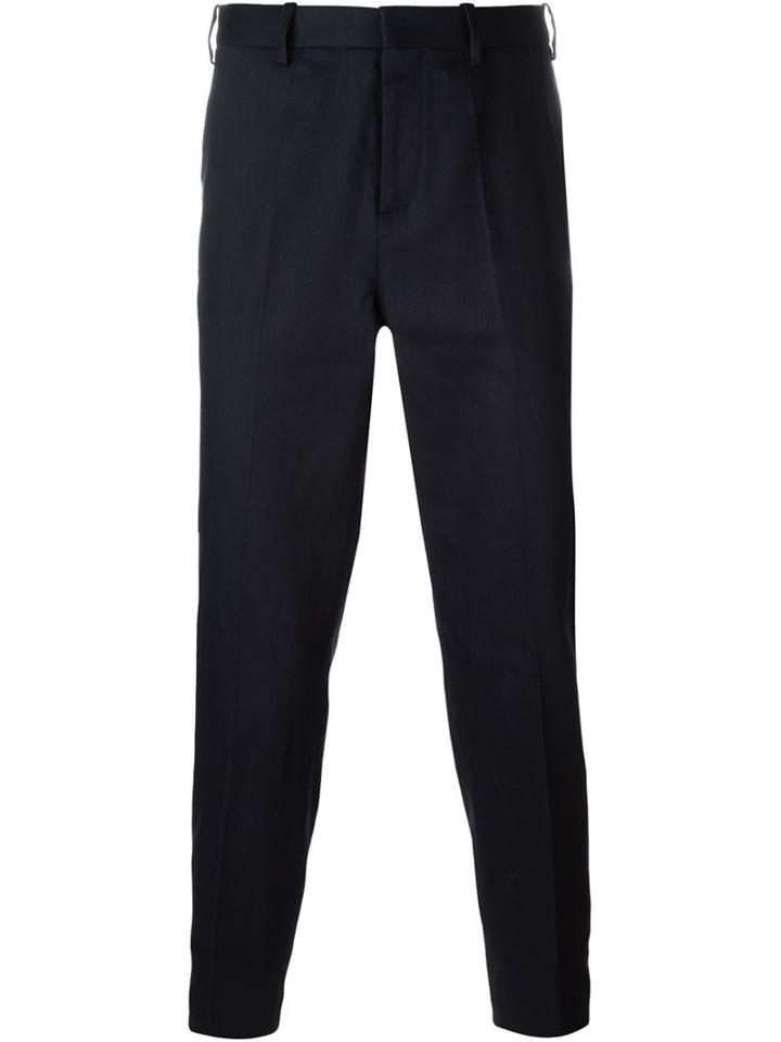 Neil Barrett Cropped Tailored Trousers, Men's, Size: 52, Blue, Cotton/kapok/spandex/elastane