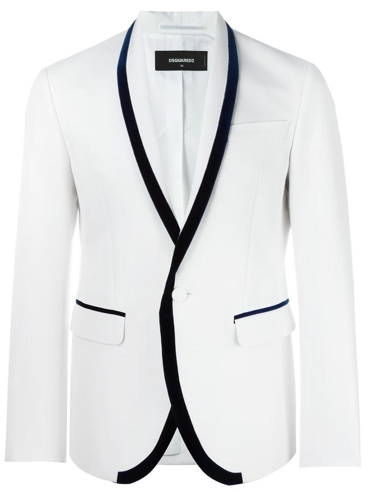 Dsquared2 Shawl Collar Suit Jacket, Men's, Size: 46, White, Cotton/silk/polyester