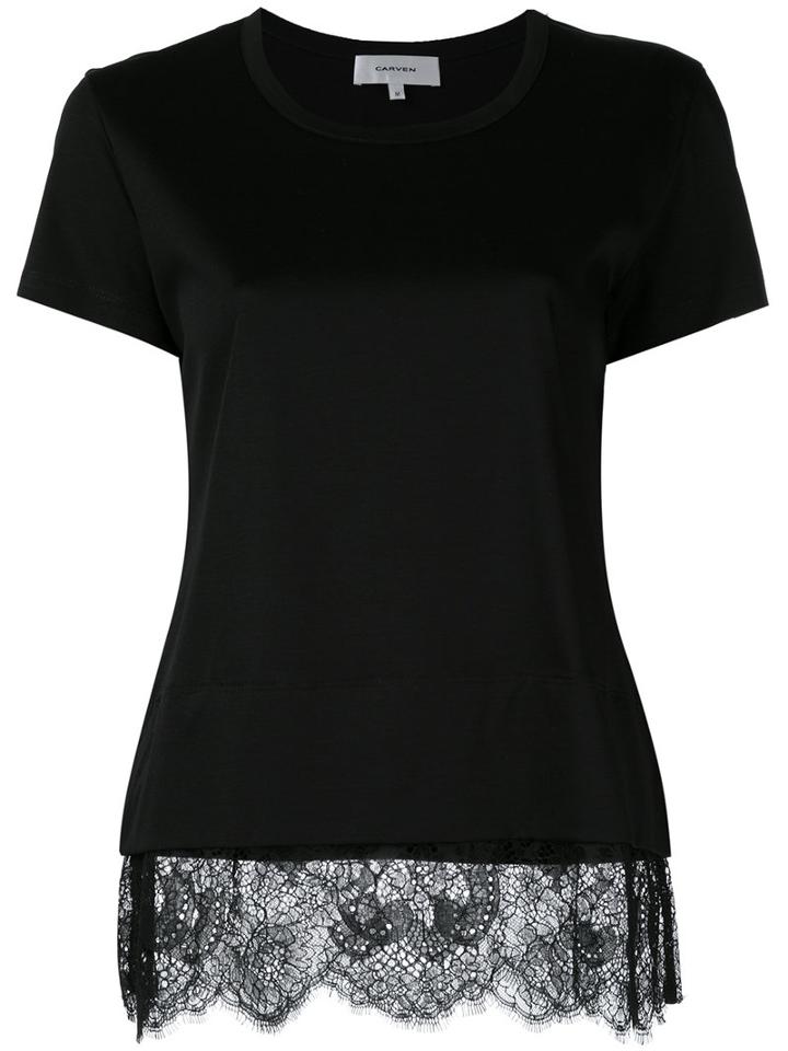Carven - Lace Trim T-shirt - Women - Cotton - L, Black, Cotton