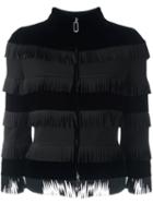 Giorgio Armani Fringed Velured Cropped Jacket, Women's, Size: 42, Black, Viscose/cupro/spandex/elastane/silk