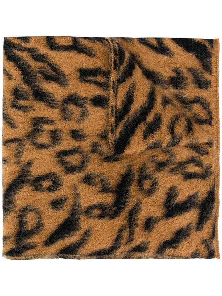 Moschino Leopard-print Logo Scarf - Brown