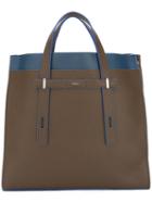 Furla Contrast Detail Structured Tote, Men's, Brown, Leather